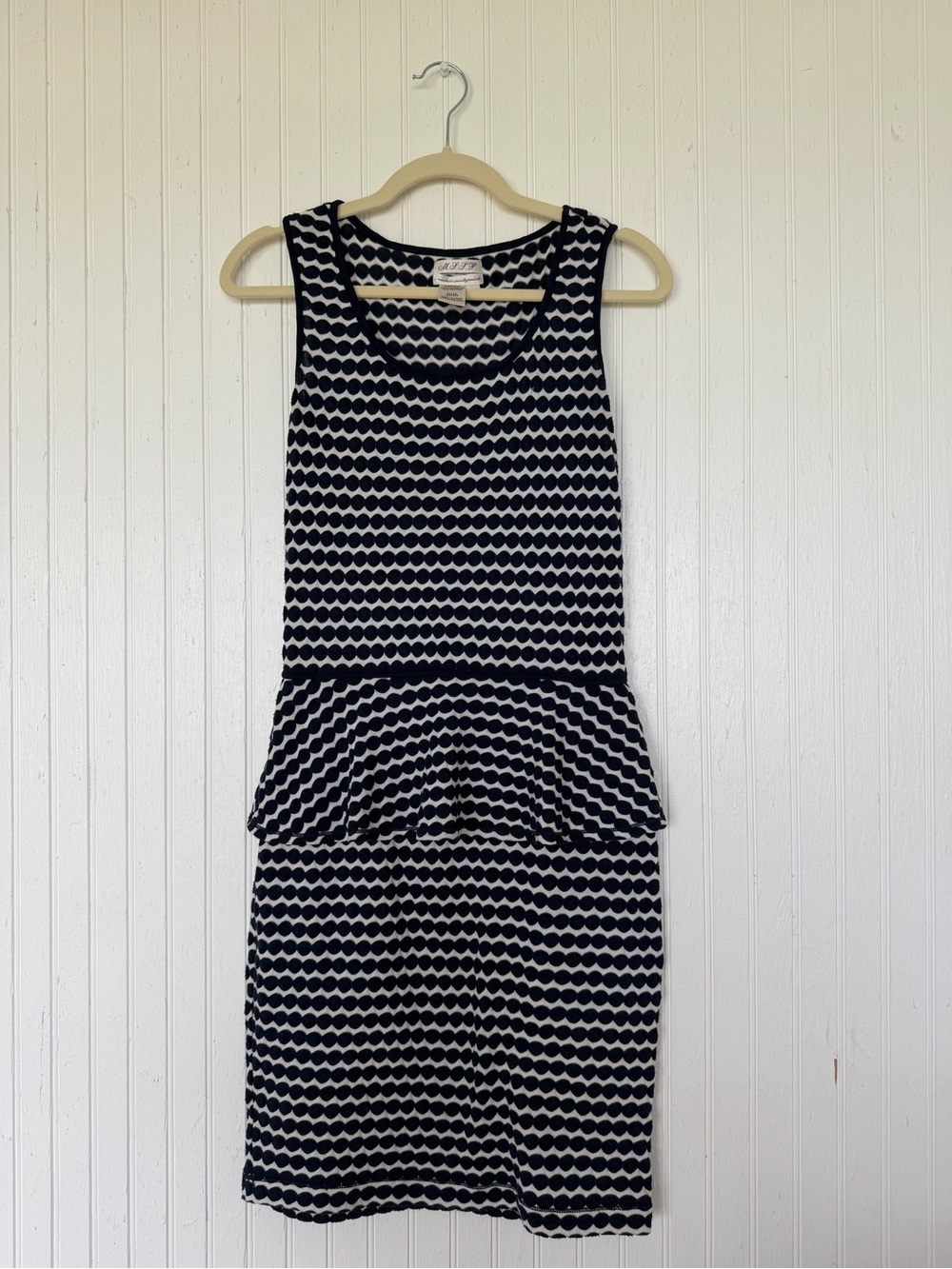 Max Studio Specialty Products
 Sleeveless Navy and White Peplum Midi Dress